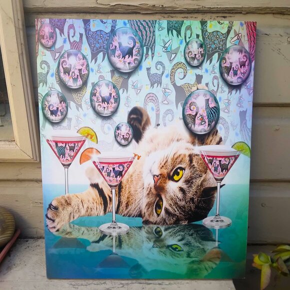 FUN Cosmo Cocktails Cats Giclee Canvas Wrap Original Art Print - Picture 1 of 8
